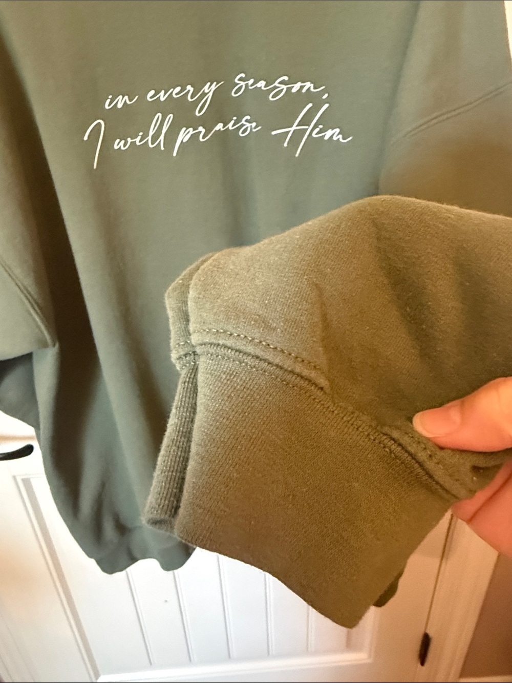 Gildan Olive Green Crewneck Sweatshirt with White Script - Picture 4 of 5